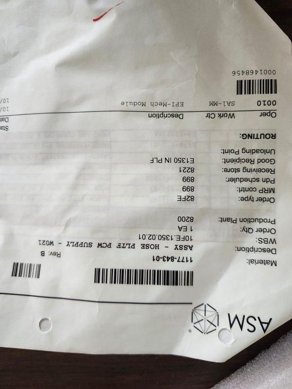 ASM 1177-843-01 Rev. B HOSE PLTF PCW SUPPLY - W021 - Image 3