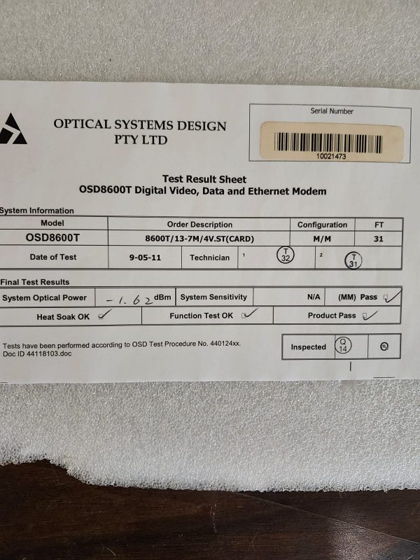 OPTICAL SYSTEMS DESIGN OSD8600T - Image 4