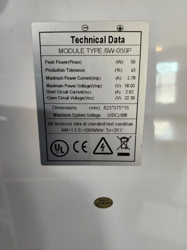 Technical Data SW-050P Solar Panel - Image 3