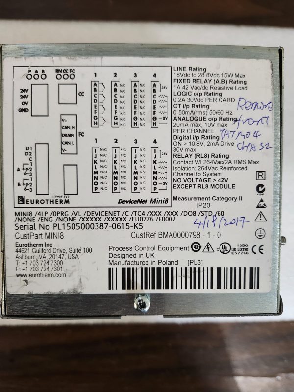 Eurotherm Mini8/4LP/0PRG/VL/Devicenet/C/TC4/XXX/XXX/DO8/STD/60/EU0776/F0002 - Image 3