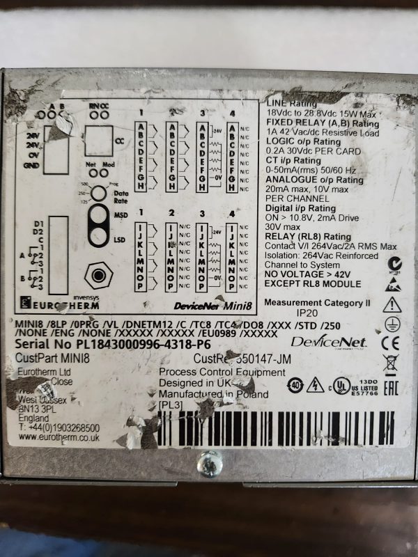Eurotherm Mini8/8LP/0PRG/VL/DNETM12/C/TC8/TC4/DO8/XXX/STD/250 DeviceNet Mini8 - Image 3