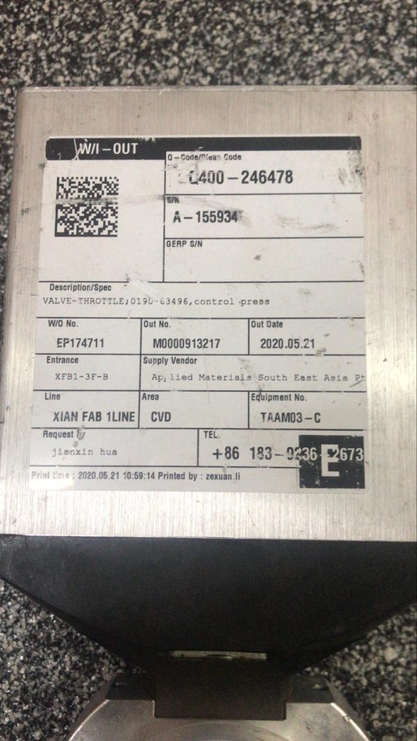 VAT 61234-KAGQ-AUO1/0117 Butterfly Valve Control System - Image 3