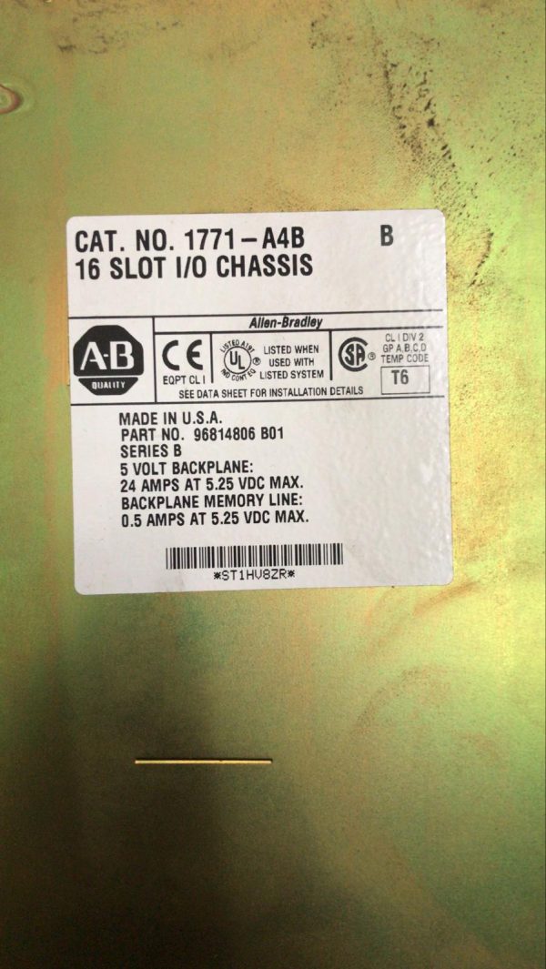 ALLEN BRADLEY 16 SLOT I/O CHASSiS 1771-A4B PART NO. 96814806 B01 SERIES B - Image 2